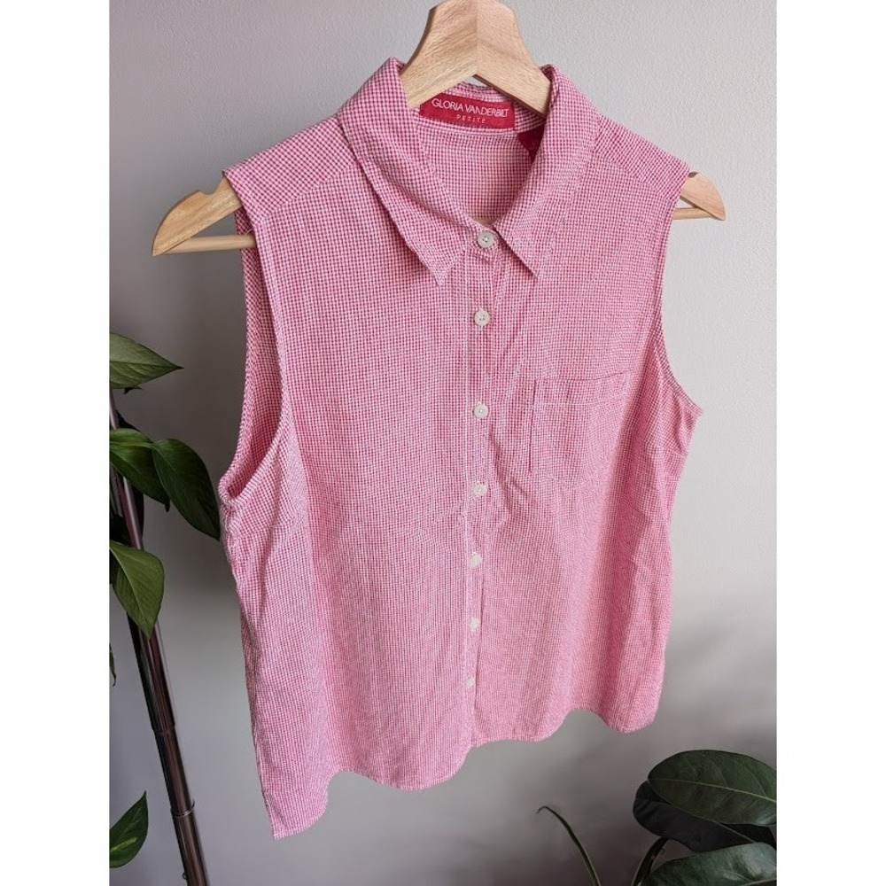 red gingham halter top L pinup 100% cotton button up shirt check country cottage